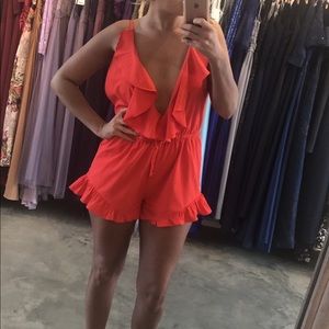 hot orange/red ruffle romper